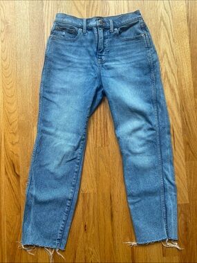 J. Crew Mid-Blue Straight Leg Jeans with Raw Hem